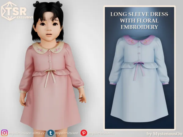 Maxis Match Long sleeve dress with floral embroidery by MysteriousOo - The Sims 4 Custom Content