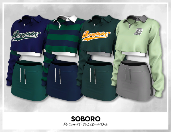 Alpha SOBORO Cropped Collar Shirt and Banded Skirt Knee Brace Thigh Band by simsfinds - The Sims 4 Custom Content