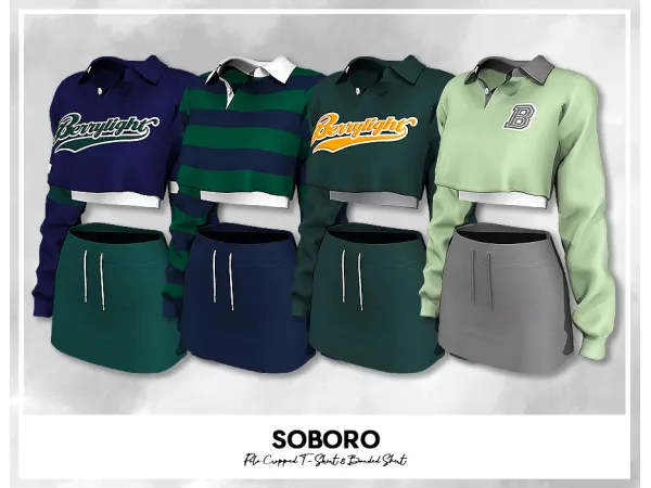 Alpha SOBORO Cropped Collar Shirt and Banded Skirt Knee Brace Thigh Band - The Sims 4 Custom Content