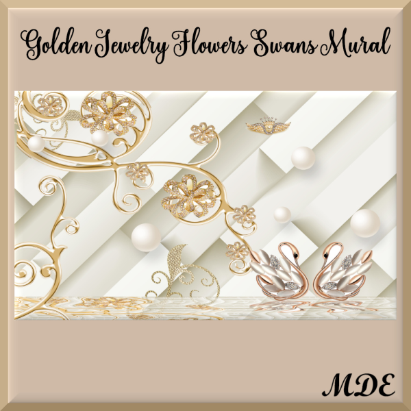 Alpha Golden Jewelry Flowers Swans Mural by mde - The Sims 4 Custom Content