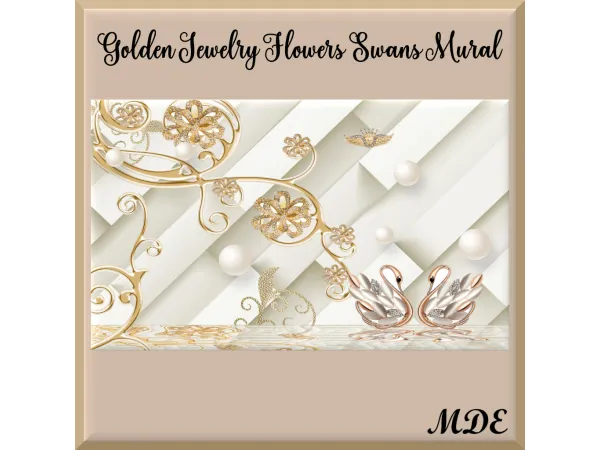 Alpha Golden Jewelry Flowers Swans Mural - The Sims 4 Custom Content