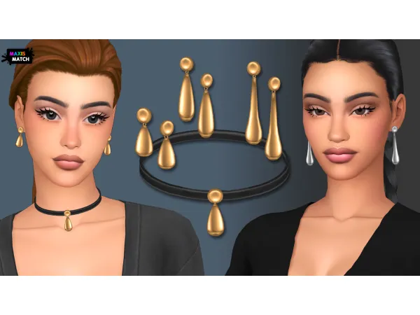 Maxis Match METAL EYEDROP JEWELRY SET by NataliS - The Sims 4 Custom Content