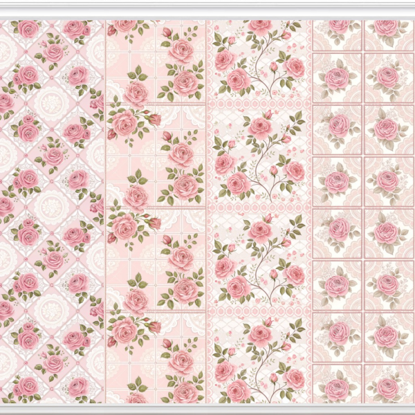 Maxis Match Shabby Chic Lace Pink Rose wallpapers by mde - The Sims 4 Custom Content