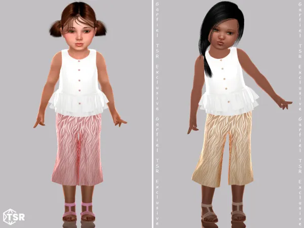 Maxis Match Sleeveless ruffle top and zebra pants by Garfiel - The Sims 4 Custom Content