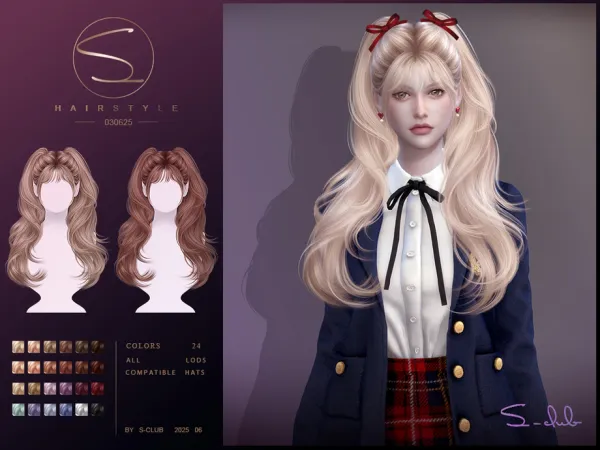 Alpha S Club_030725_double wavy ponytail hair Club by S - The Sims 4 Custom Content