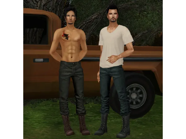 Darte77 Simple T shirt in solid colors Vinyl Coated Jeans by aklira - The Sims 2 Custom Content