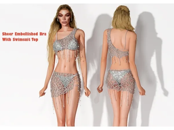 Alpha Sheer Embellished Bra With Swimsuit Top - The Sims 4 Custom Content