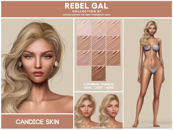 Alpha Rebel Gal Candice Skin (gift) - The Sims 4 custom content