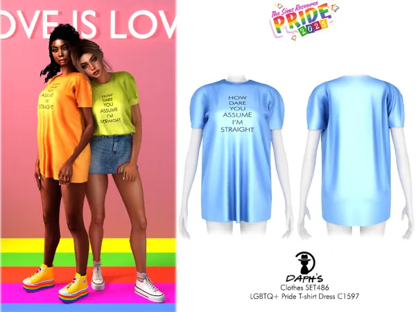 Alpha Daph's PRIDE2025 Clothes SET486 LGBTQ Pride T shirt Dress C1597 - The Sims 4 Custom Content