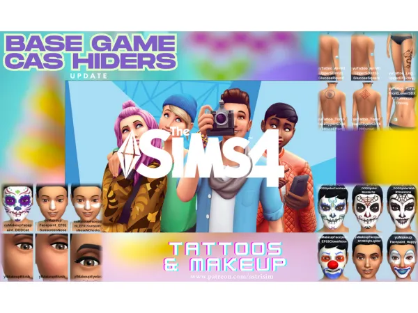 Mix Base Game CAS Hiders Update Tattoos Makeup Pack by Astrisim - The Sims 4 Custom Content