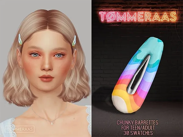 Mix Tu00d8MMERAAS Chunky Barrettes for TeenAdult - The Sims 4 Custom Content