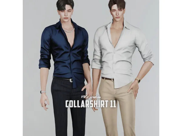 Alpha [KK] Collar shirt 11 by KK_creations - The Sims 4 Custom Content
