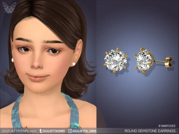 Alpha Round Gemstone Earrings For Kids - The Sims 4 Custom Content