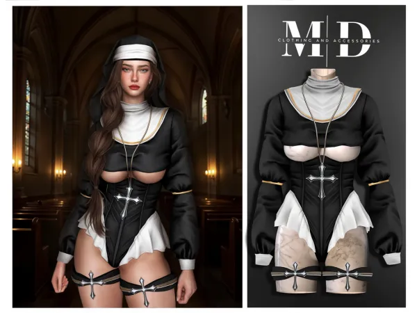 Alpha &#42537356164623 u271e sexy nun costume with molded body&#42537356164623 u271e - The Sims 4 custom content