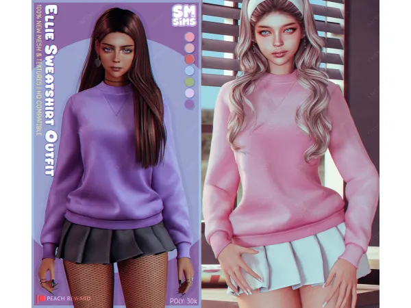 Alpha PEACH Ellie Sweatshirt Outfit by SMSims - The Sims 4 Custom Content