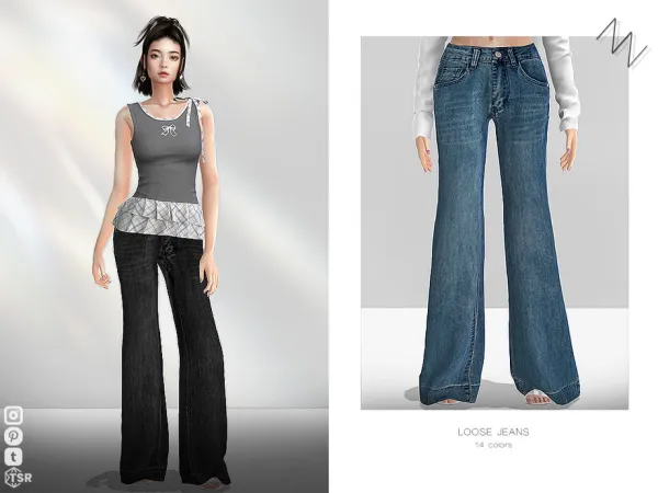 Alpha LOOSE JEANS by ZNsims - The Sims 4 Custom Content