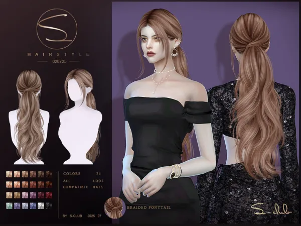 Alpha S Club_020725_braided Ponytail hairstyle Club by S - The Sims 4 Custom Content