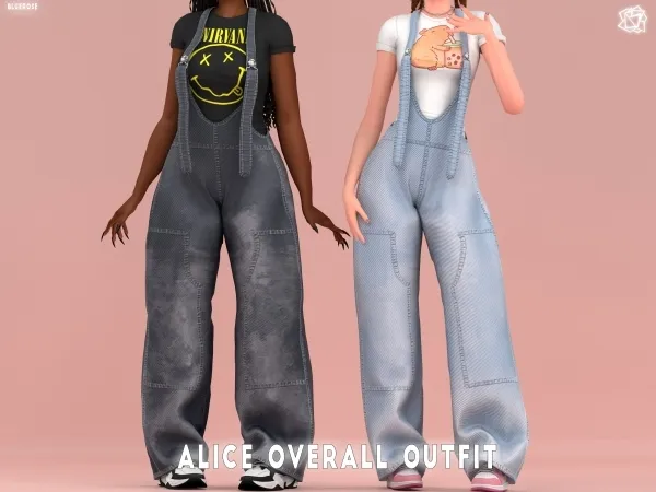 Mix Alice Denim Overall Outfit bluerosesims - The Sims 4 Custom Content
