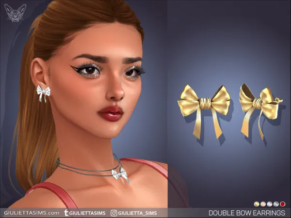 Alpha Double Bow Stud Earrings - The Sims 4 Custom Content