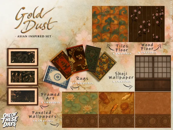 Alpha OOTD BuildBuy Gold Dust Asian Inspired Set by oneofthesedays - The Sims 4 Custom Content