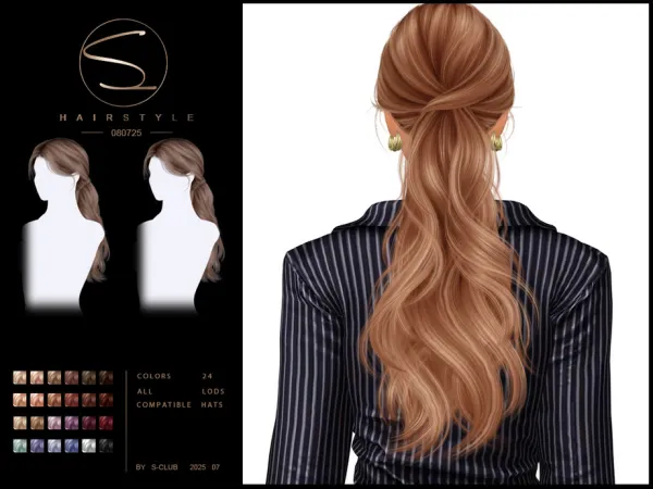 Alpha S Club_080725_Wavy ponytail hair Club by S - The Sims 4 Custom Content