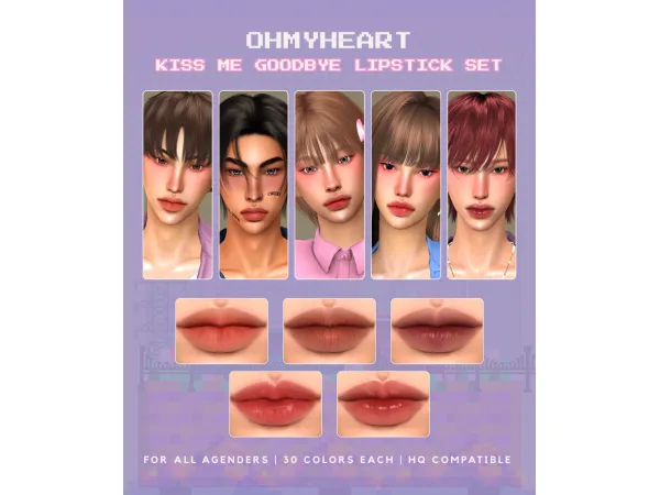 Alpha KISS ME GOODBYE LIPSTICK SET by Ohhmyheart - The Sims 4 Custom Content