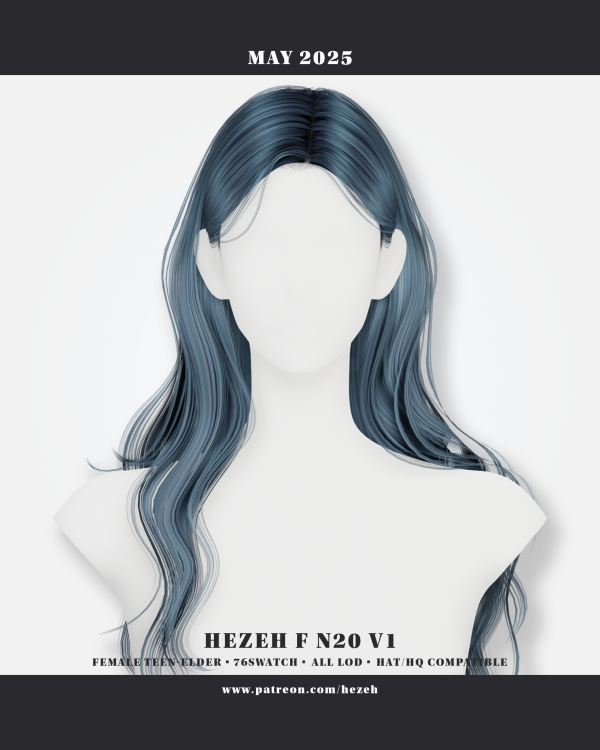 Alpha [Hezeh] FHair No20 V1 by hezeh - The Sims 4 Custom Content