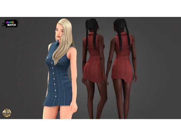 Maxis Match Daisy Set Denim Dress by Modco Studios - The Sims 4 Custom Content