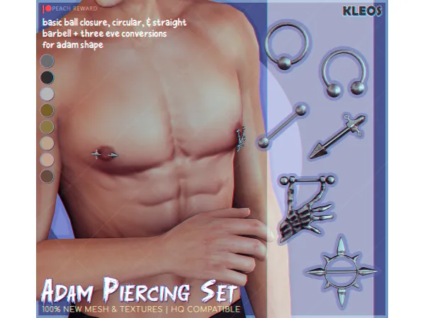 Alpha PEACH Adam Piercing Set by kleossims - The Sims 4 Custom Content