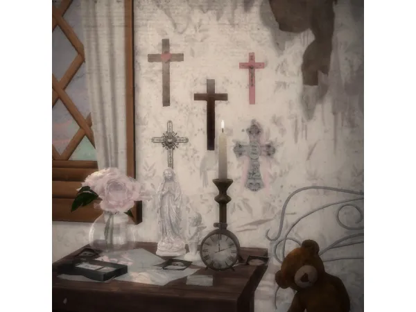 Alpha wall crosses southern gothic photos (recolor) by gh0stlyvisage - The Sims 4 Custom Content