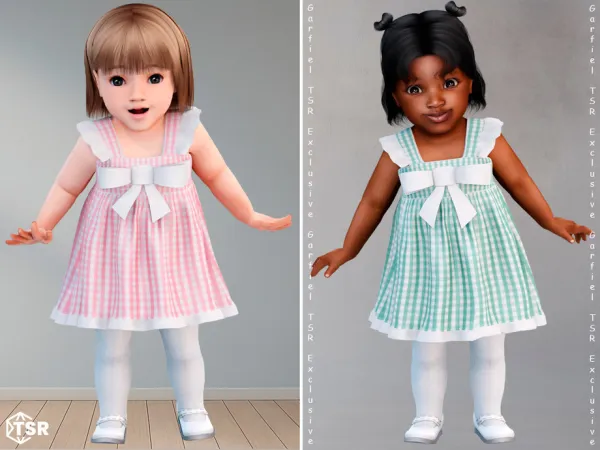 Mix Gingham infant bow dress with ruffled straps by Garfiel - The Sims 4 Custom Content