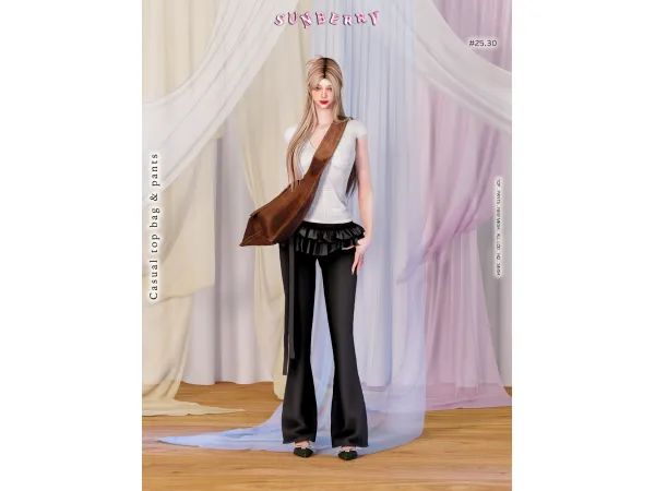 Alpha [SUNBERRY] 2530 Casual top bag pants set - The Sims 4 Custom Content