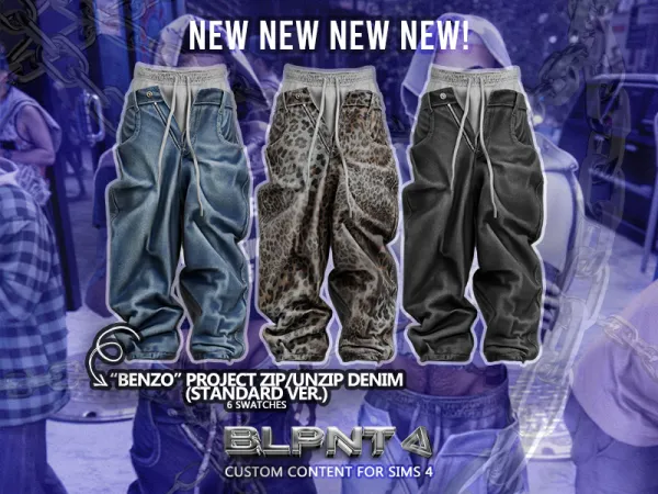 Alpha BLUPRNT BENZO Project ZipUnzip Denim (Standard Version) - The Sims 4 Custom Content