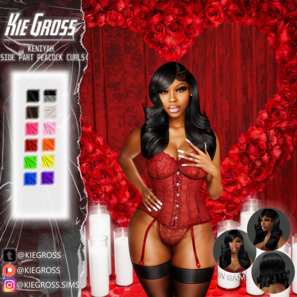 Alpha Kiegross_Keniyah side part peacock curls by simsfinds - The Sims 4 Custom Content