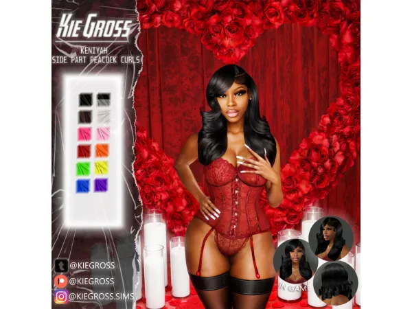 Alpha Kiegross_Keniyah side part peacock curls - The Sims 4 Custom Content