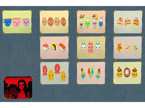Sims 2 Maxis Match Paintings CC: Nita_HCu2019s Kawaii Posters Edited by creesims