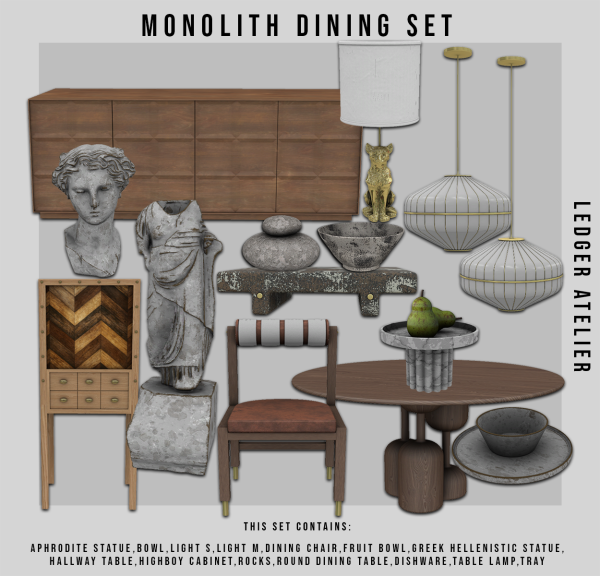 Alpha Monolith Dining Set ( All Atelier Tiers) by ledger_atelier - The Sims 4 Custom Content