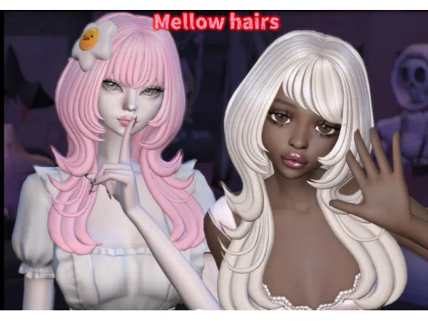 Maxis Match Mellow Hair 2 versions fried egg by atomiclight - The Sims 4 Custom Content