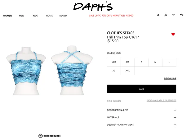 Alpha Daph's Clothes SET495 Frill Trim Top C1617 - The Sims 4 Custom Content