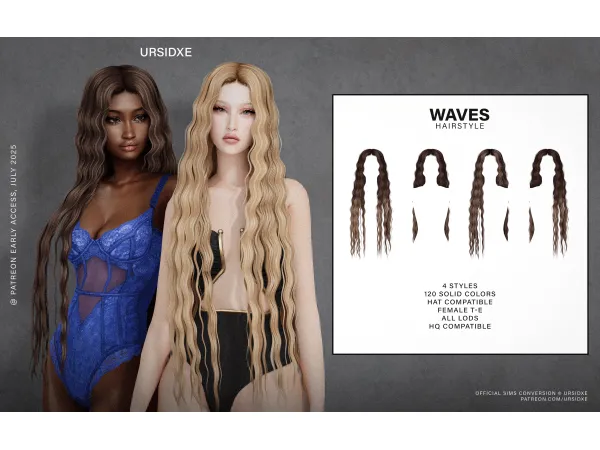 Alpha WAVES HAIRSTYLE by Ursidxe - The Sims 4 Custom Content