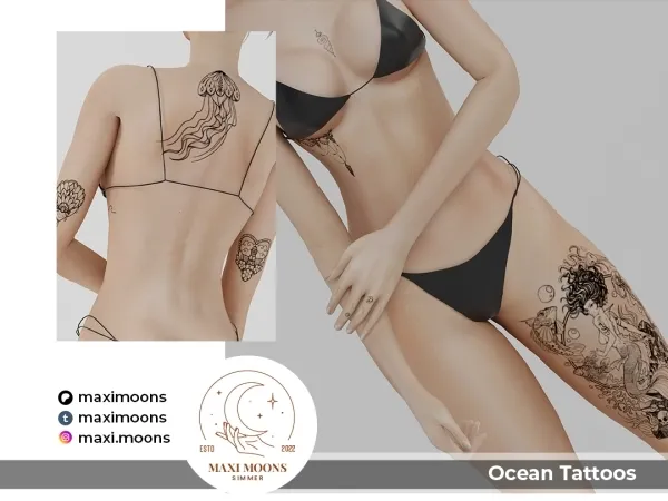 Mix The Ocean tattoos set - The Sims 4 Custom Content