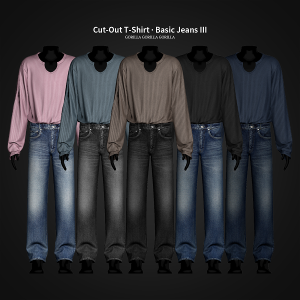 Alpha Cut Out T Shirt Basic Jeans III by simsfinds - The Sims 4 Custom Content