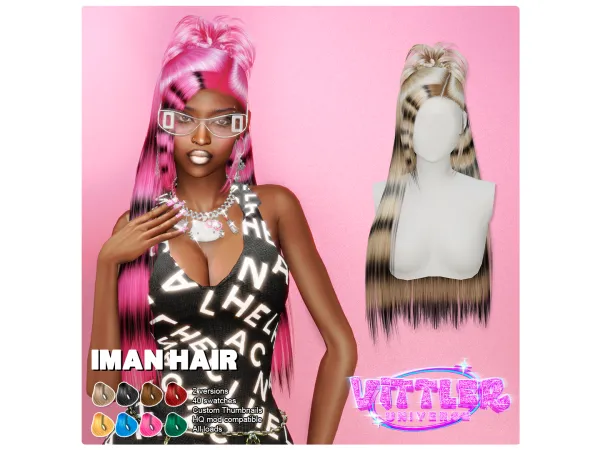 Alpha Iman Female Hair by VittlerUniverse - The Sims 4 Custom Content