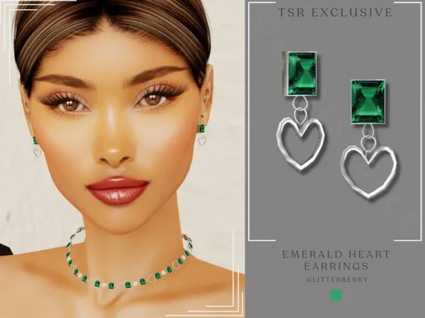 Mix Emerald Heart Earrings - The Sims 4 Custom Content