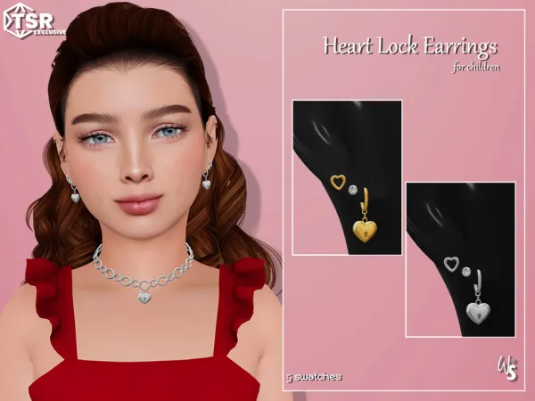 Alpha Heart Lock Earrings (children) - The Sims 4 Custom Content