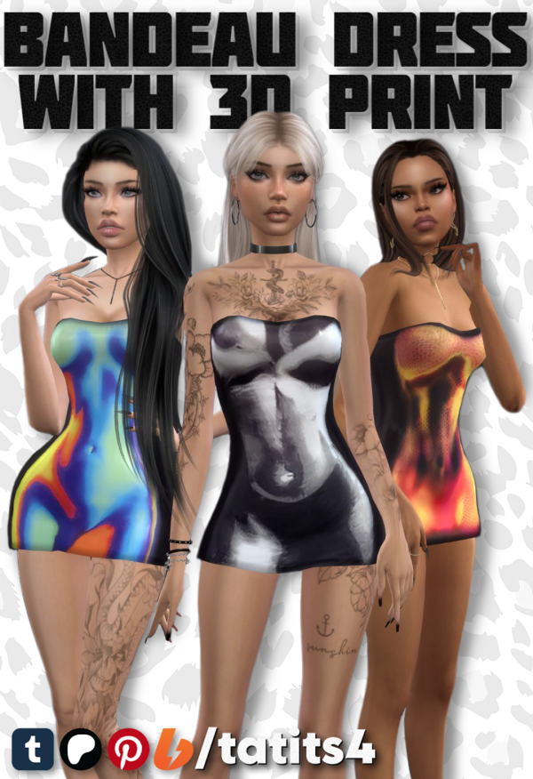 Mix Bandeau dress with 3d print by tatits4 - The Sims 4 Custom Content