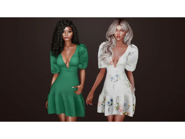 Elegant V Neck Dress by Belonka - The Sims 4 Custom Content