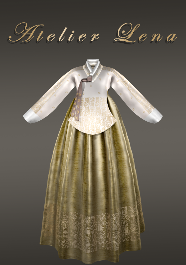 Alpha [Atelier Lena] New Dangeui Hanbok GoldSilver Leaf Ver 4 by simsfinds - The Sims 4 Custom Content