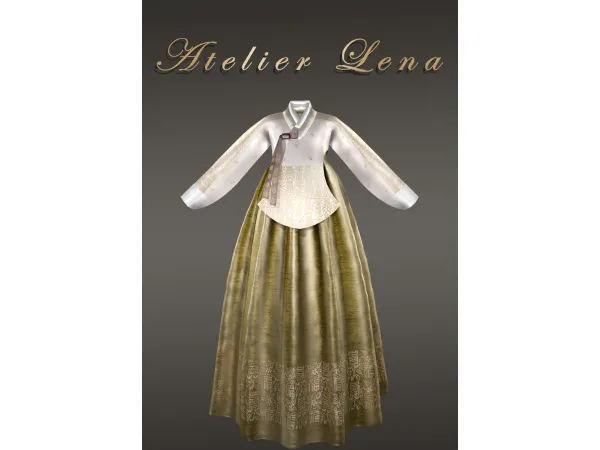 Alpha [Atelier Lena] New Dangeui Hanbok GoldSilver Leaf Ver 4 - The Sims 4 Custom Content