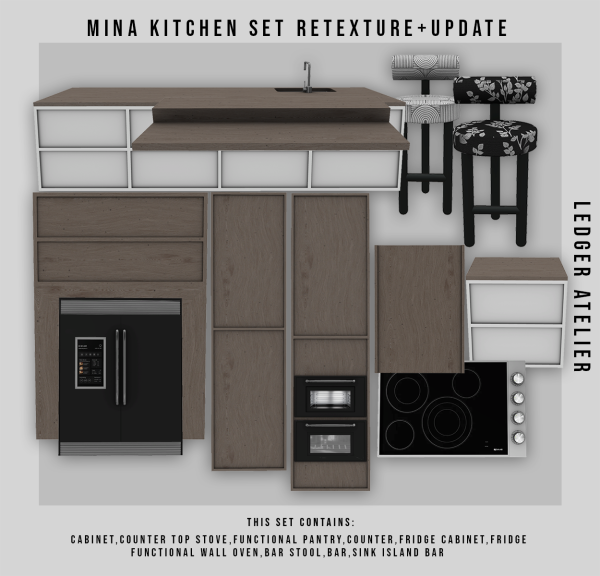 Alpha Mina Kitchen Set (RetexturedUpdated) by ledger_atelier - The Sims 4 Custom Content